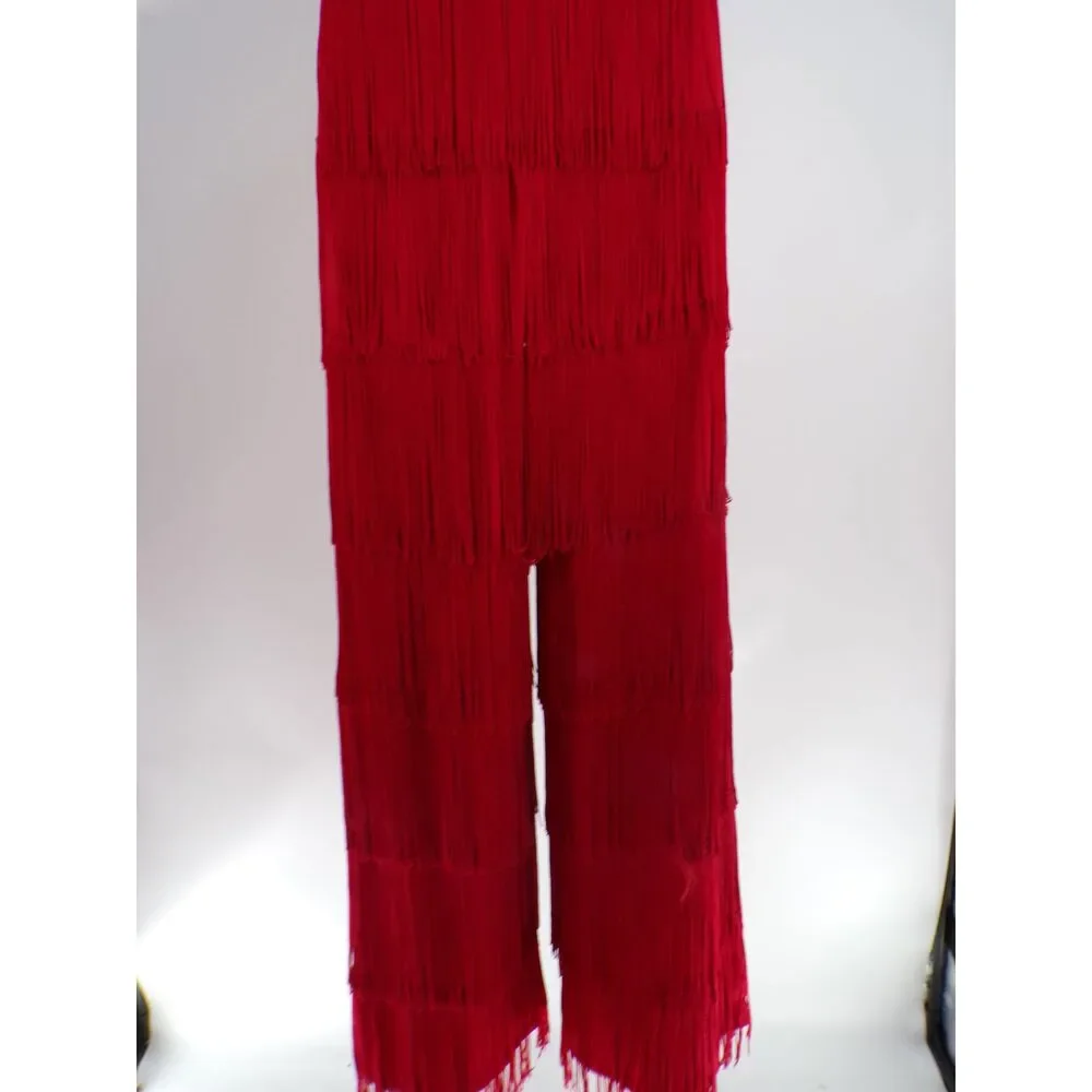 Pre-Owned Dance Costume AWCT 24022 Med-Lar Child Red Fringe Jazz Tap Sequins/Rh